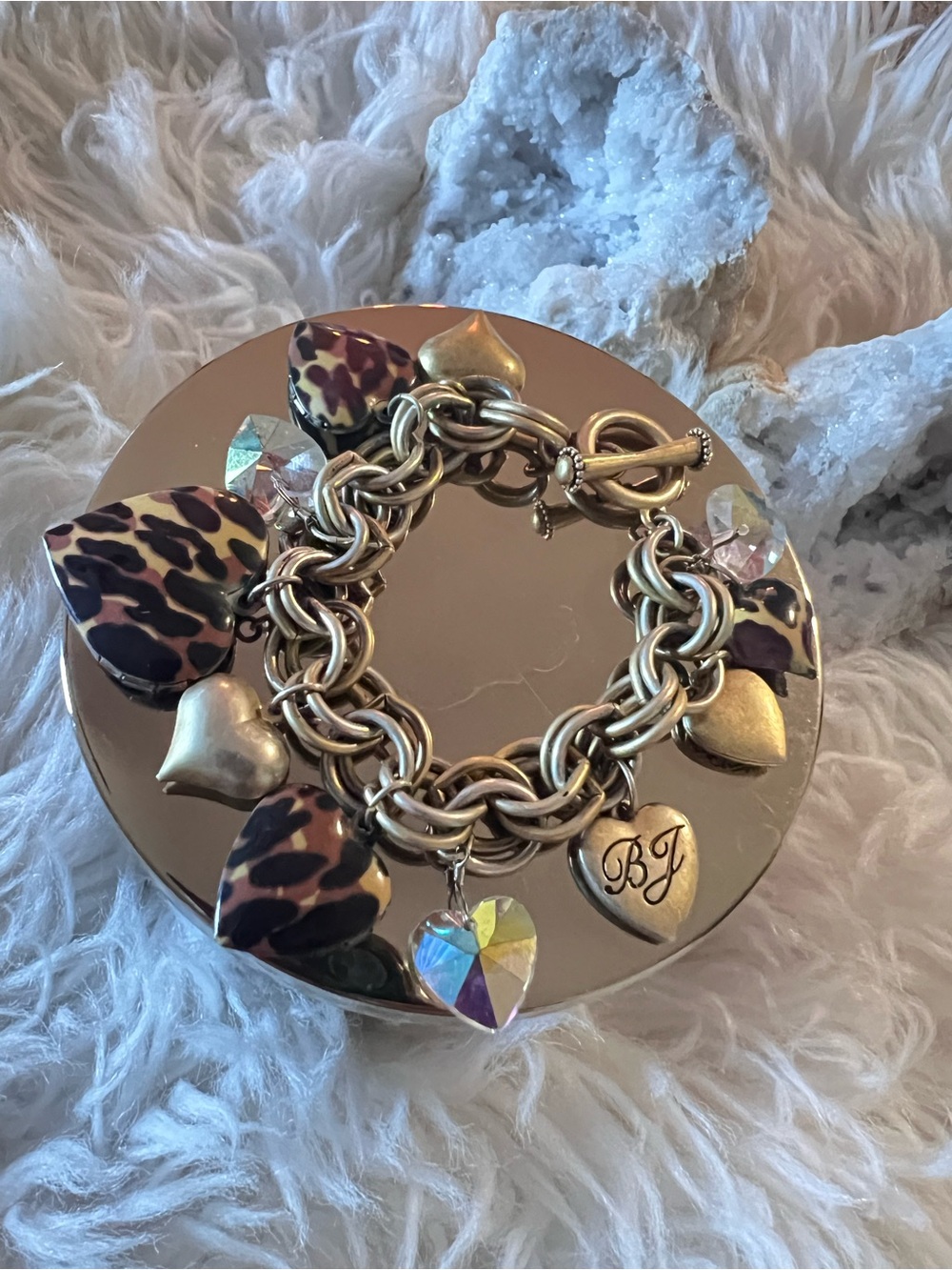 Betsey Johnson Leopard Heart Locket Charm Bracelet
